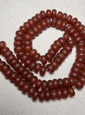 西亚回流橘皮纹老玛瑙民俗古法老气风化包浆108颗红色老玛瑙项链