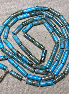 古玩老珠子天然原矿绿松石圆柱管珠散珠 diy项链佛珠材料饰品配件