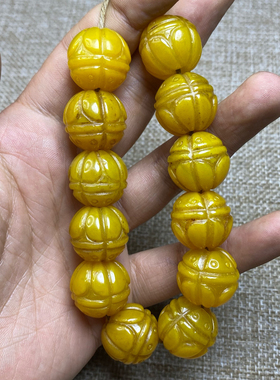 西亚老珠子仿老手雕老玛瑙珠鸡油黄玉20圆珠手串莲花玛瑙玉髓手链