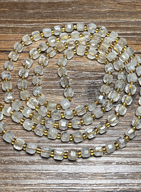 古玩老水晶项链四方多棱珠尼泊尔老白水晶八棱珠老白水晶吊坠链子