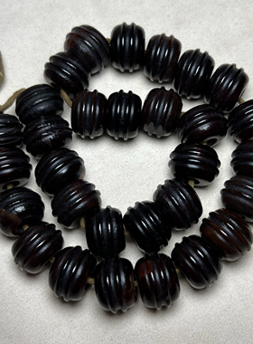 酒红老玛瑙手串面包珠多棱算盘珠辽金橘皮纹老型珠古董收藏玉石