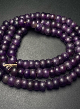 古玩杂项辽金大孔天然老紫水晶珠算盘珠古珠念珠项链108颗手串珠