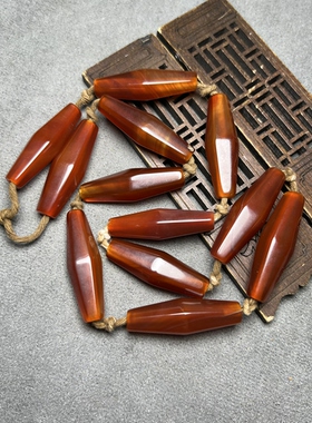 古玩收藏老玛瑙管珠西亚老矿六棱玛瑙桶珠顶珠吊坠文玩配饰品配珠