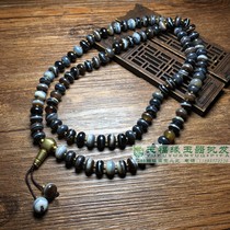 Natural tangles agate boutique West Asian Old Sugar Blue Qinqin Drum Pearl Agate Drum Handstring 108 108 Buddha Beads