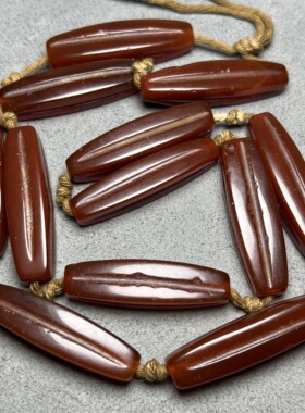 复古天然红玛瑙管珠唐管西亚四棱橘红玛瑙勒子手链项链手串配件饰