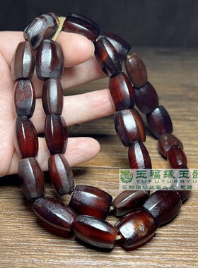 橘皮纹辽金老玛瑙竹节珠酒红勒子项链管扁竹节吊坠项链绳配饰