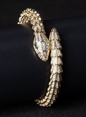 灵蛇形手镯女生高级感蛇骨手镯双层单层开口可调节镶钻锆石手饰品