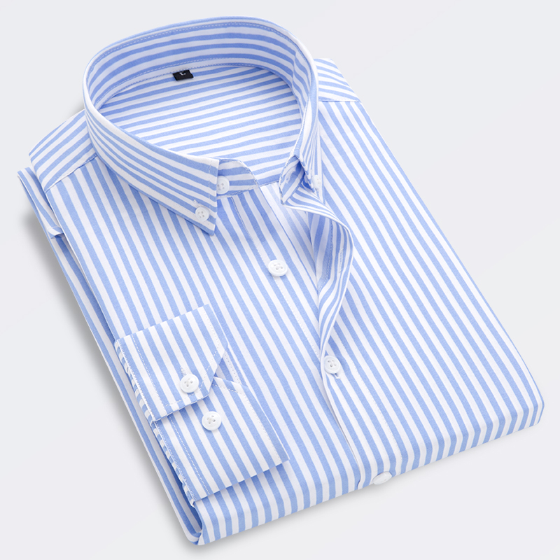 Vertical striped long-sleeved shirt 韩版竖条纹长袖职业衬衫男 - 图3