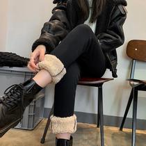 One overwinter womens pants thickened suede underpants plus suede lengthened tightness high waist black elastic display slim outside wearing with suede