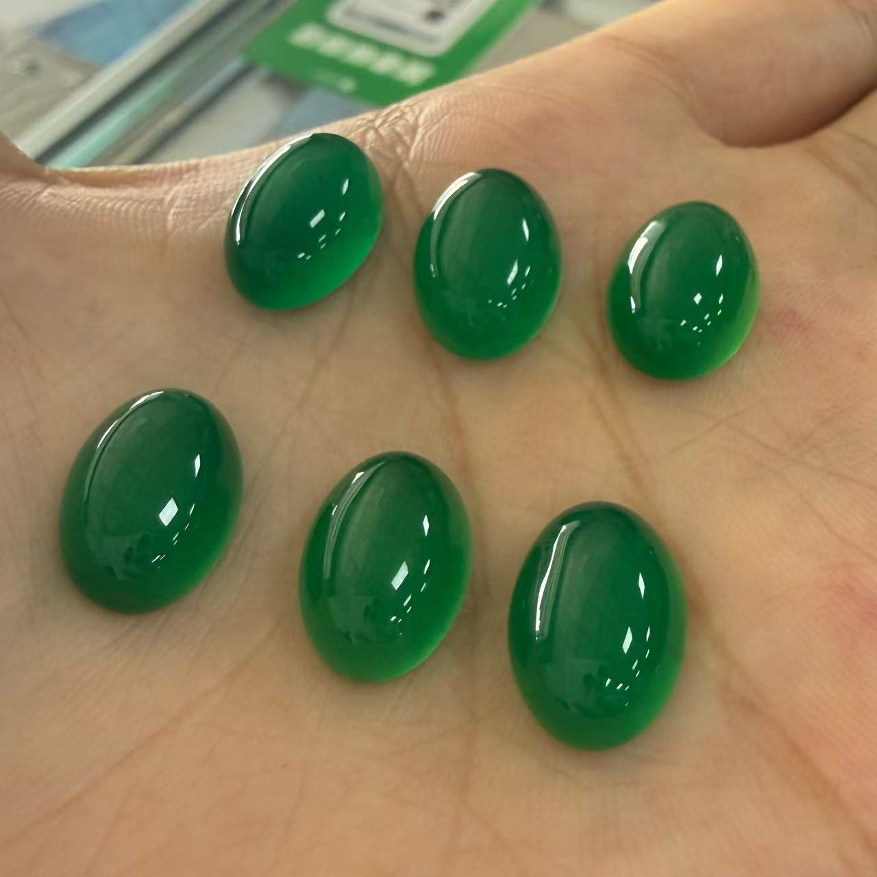 Source factory natural green agate flat bottom ring oval face inlay patch diy ring pendant