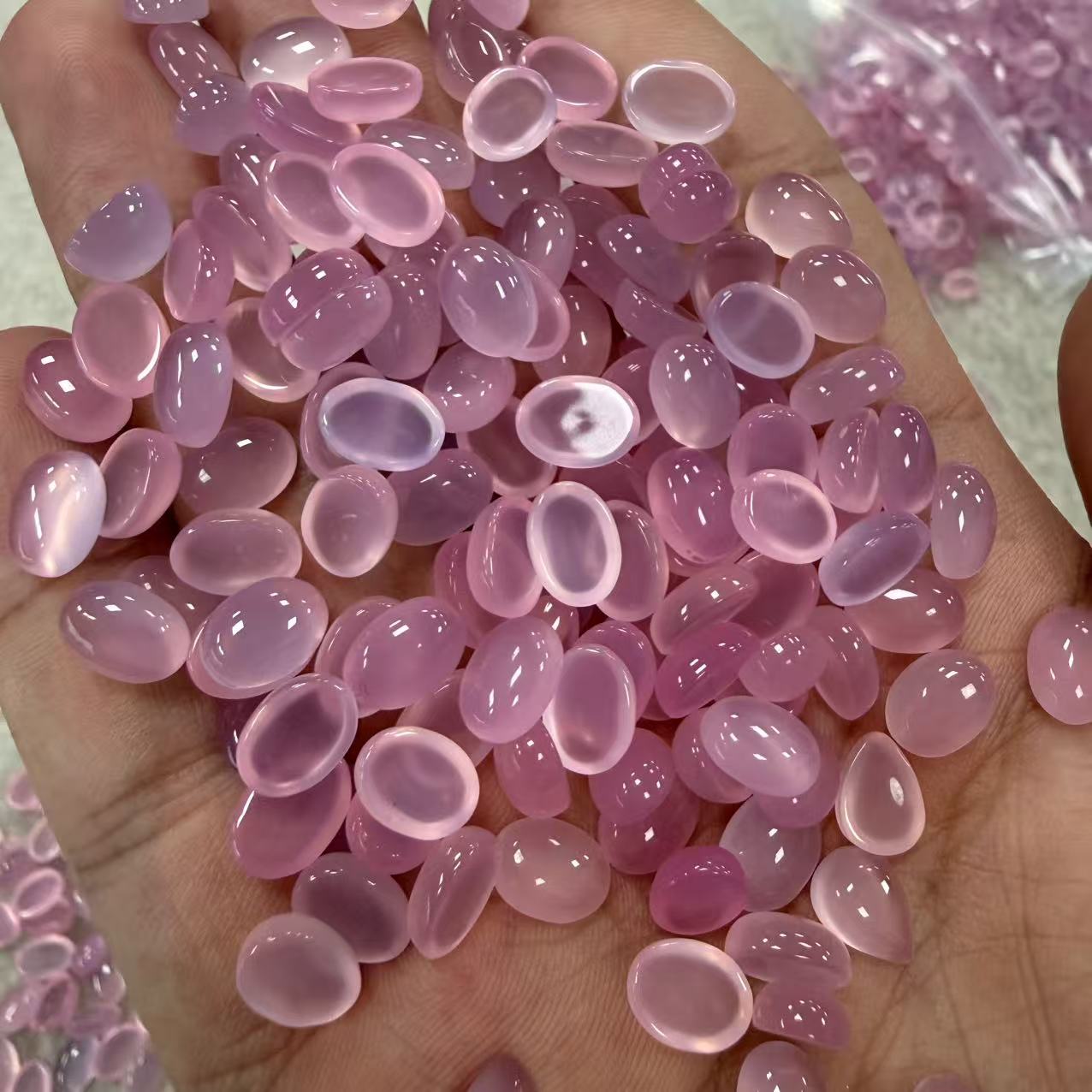 Natural Pink Chopinous Stone Ring Face Oval DIY Wrap Inlay Pink Agate Egg Ring Pendant Pendant Bracelet Earrings
