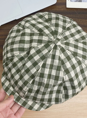 日系百搭复古格纹贝雷帽女