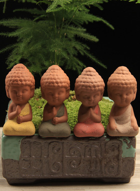 家居流水招财客厅装饰摆件如来佛办公室盆景微景观创意陶瓷小摆件