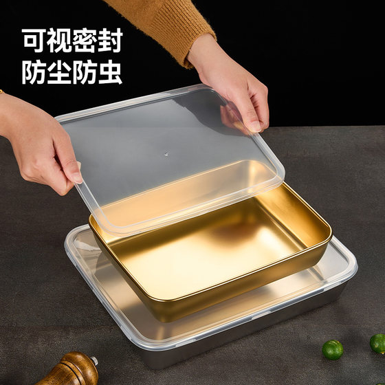 Stainless steel tray vegetable preparation plate thickened plate buffet plate barbecue display plate cooked food stewed vegetable display plate square plate