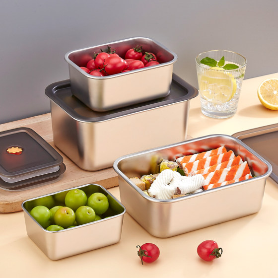 Storage box lunch box frozen fresh-keeping 316 rectangular box refrigerated fresh-keeping box with lid food-grade commercial stainless steel