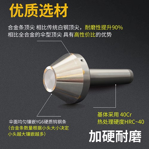 伞型合金顶尖磨床平头钨钢合金顶针莫氏锥柄2345号蘑菇头伞形顶针 - 图0