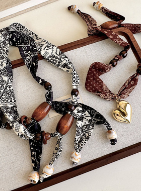 复古气质腰果花系脖丝巾项链