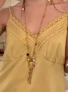 金色贝壳流苏长款项链高级感颈链