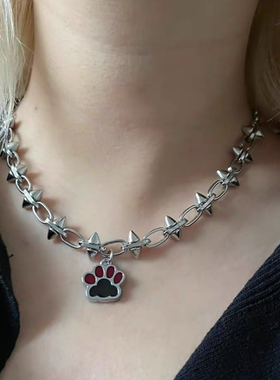 铆钉项链猫爪可爱甜酷辣妹锁骨链小众设计感朋克颈链亚比夸张配饰