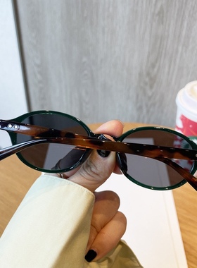 复古豹纹茶色小框椭圆书呆子墨镜女方圆脸欧美风网红高级感太阳镜