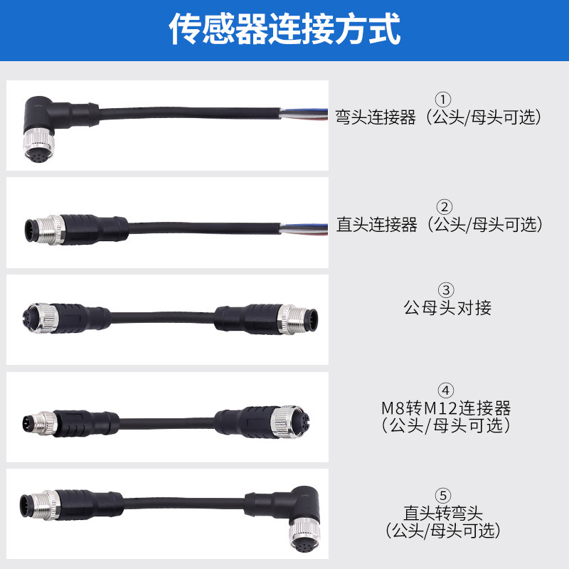 M12连接器航空插头直弯头4芯5芯8芯12芯公母头17针传感器90度带线虎窝淘 
