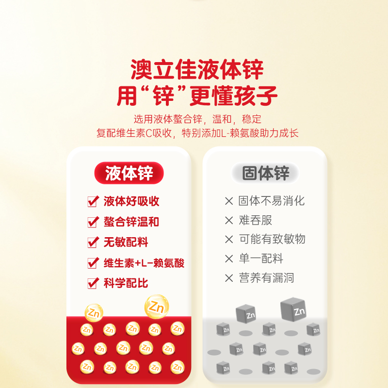 澳立佳甘氨酸锌婴幼儿童宝宝滴剂苹果味美国进口液体锌vc赖氨酸补