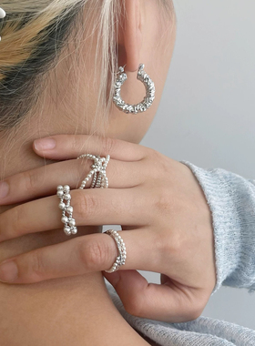 YVMIN/尤目 珍珠链糖纸戒指多层肌理925银戒圈礼物