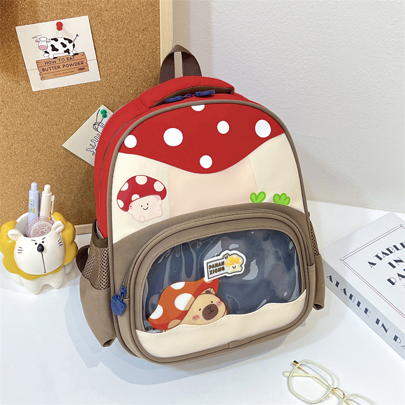 幼儿园书包蘑菇图案可爱卡通儿童双肩包透明超轻减负小中大班背包,淘宝优惠券,粉丝福利购,淘宝优惠卷