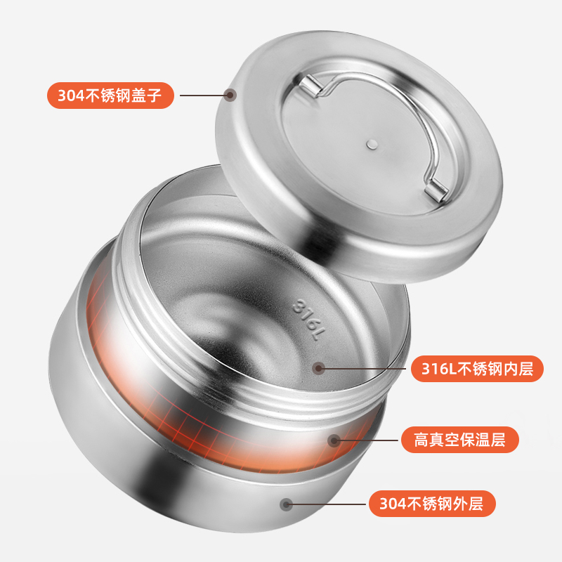 保温饭盒冬季316L不锈钢上班族真空双层便当盒学生专用便携小汤碗 - 图2