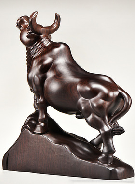 黑檀实木雕刻牛摆件木头根雕十二生肖牛气冲天家居客厅装饰