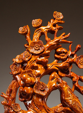 花梨木雕喜上眉梢根雕摆件雕刻工艺品家居客厅装饰品开业乔迁