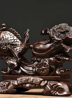 黑檀实木雕刻白菜百财富余摆件木头根雕白菜红木质家居装饰