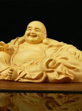 大叶黄杨木雕弥勒佛像摆件实木根雕工艺品汽车车载佛像装饰品