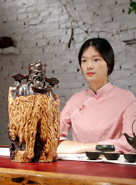 黑檀木雕刻文财神爷佛像摆件天然根雕家居店铺客厅供奉装饰摆设