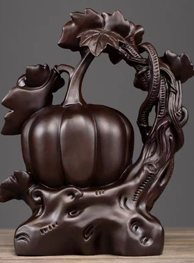 黑檀木雕大丰收南瓜摆件实木质根雕家居客厅玄关书房装饰