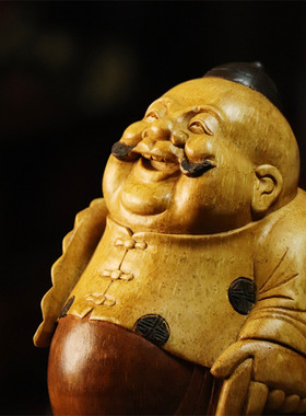 茶桌摆件手工招财大肚财主地主精品竹根雕摆件家居茶玩茶具配件