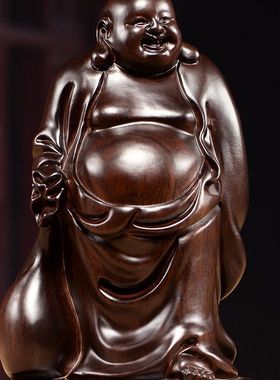 木雕摆件木雕刻布袋弥勒佛像红木招财笑佛工艺品家居客厅供奉