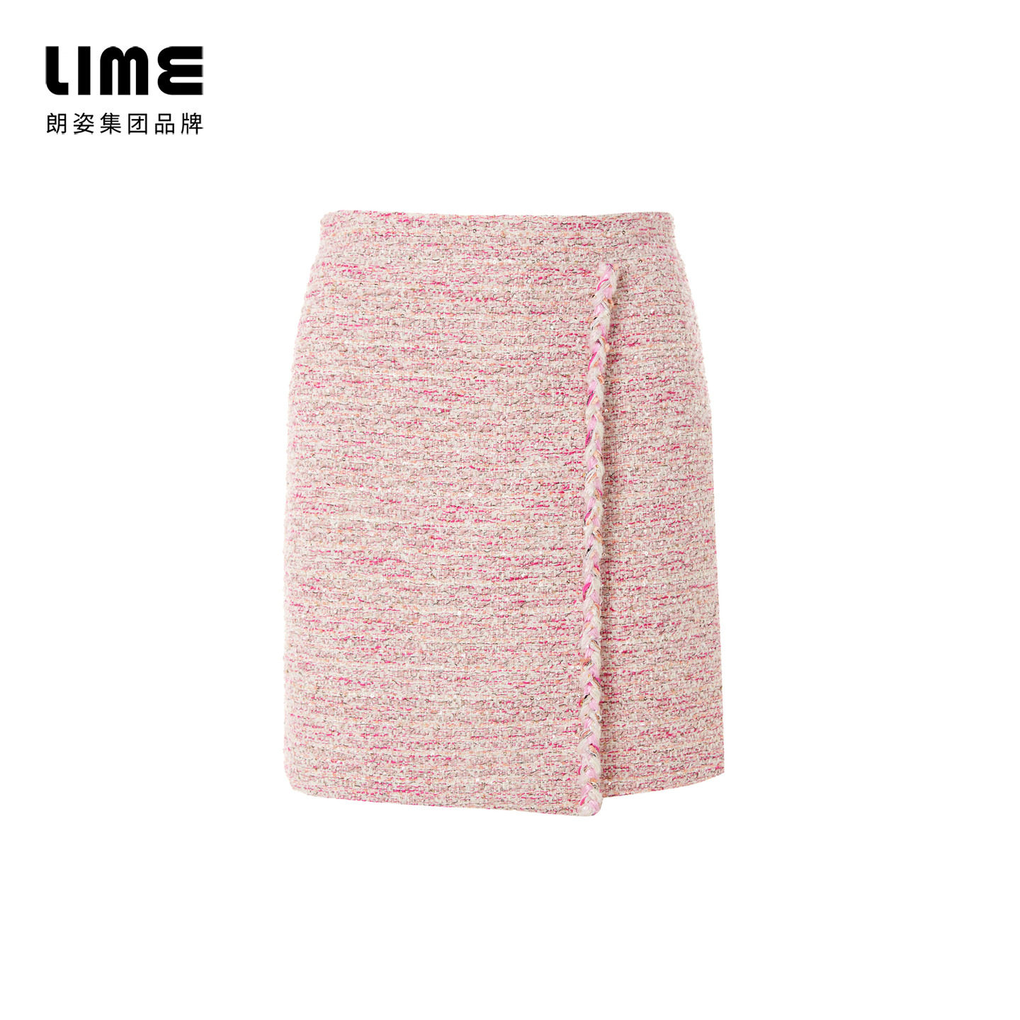 朗姿集团LIME莱茵粗花呢羊毛混纺半裙桃粉不对称斜摆香风25冬新款,淘宝优惠券,粉丝福利购,淘宝优惠卷