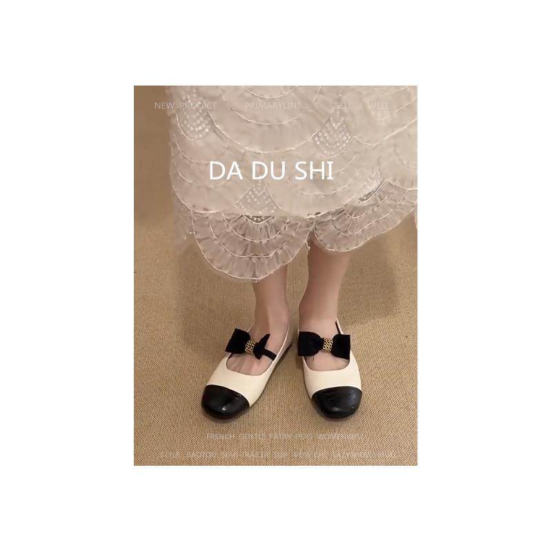 羊皮版！法式拼色圆头玛丽珍鞋女优雅蝴蝶结平底单鞋真皮软底瓢鞋,淘宝优惠券,粉丝福利购,淘宝优惠卷