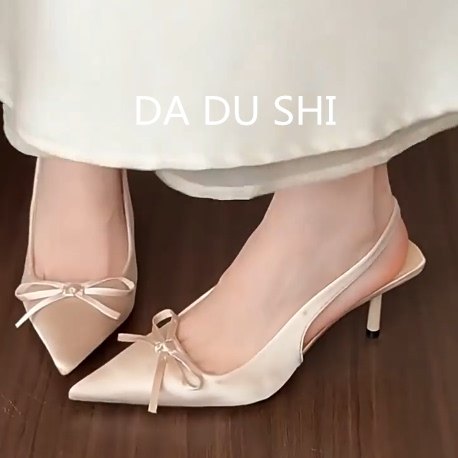 羊皮版！法式仙女风尖头高跟鞋温柔蝴蝶结细跟单鞋女真皮包头凉鞋,淘宝优惠券,粉丝福利购,淘宝优惠卷