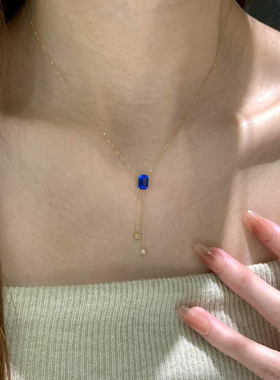 蓝色方糖流苏项链女友礼物