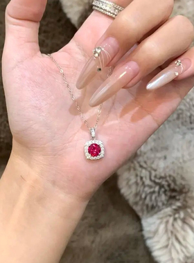 方形红宝石项链送女友礼物