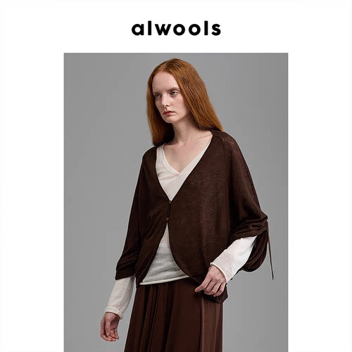 ALWOOLS2026春夏新品绞花拼接廓形针织开衫 - 图2