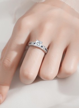 欧美热卖莫桑石公主方戒子时尚高级感指环批发跨境s925纯银戒指女