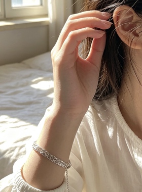 Ins新款足银手链999编织小众设计简约蕾丝感几何菱形女情侣盘缠