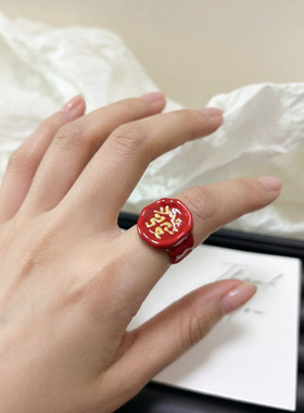 ins风清新可爱甜美个性金属滴油彩色花朵戒指时尚轻奢高级感指环