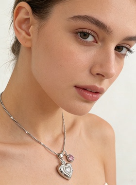S925纯银冰萃闪钻星芒爱心双吊坠项链日系甜心百搭高级感锁骨链女