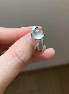 葡萄石旋涡S925纯银戒指女清冷感个性拉丝工艺设计感轻奢开口