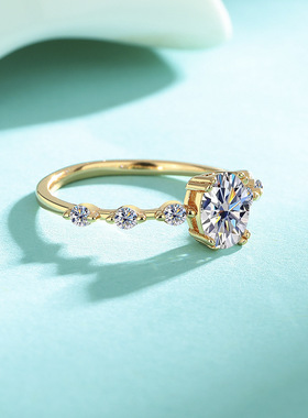 s925纯银椭圆形戒指莫桑石女士订婚戒指欧美款跨境时尚饰品批发