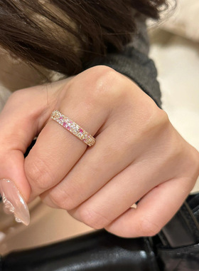 渐变粉钻s925纯银戒指戒指镀18K金指环轻奢小众高级感情人节礼物